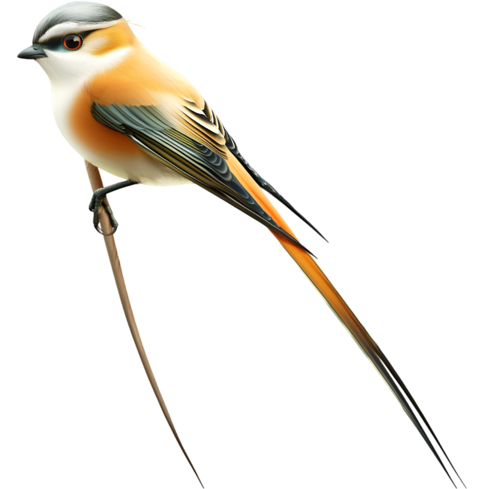 Elegant small bird long tail perched gracefully on delicate branch png