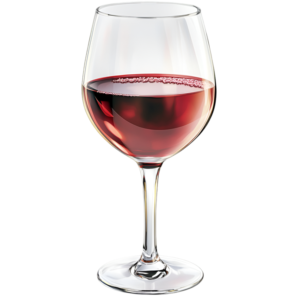 Glass of red wine reflections and elegant long delicate stem png