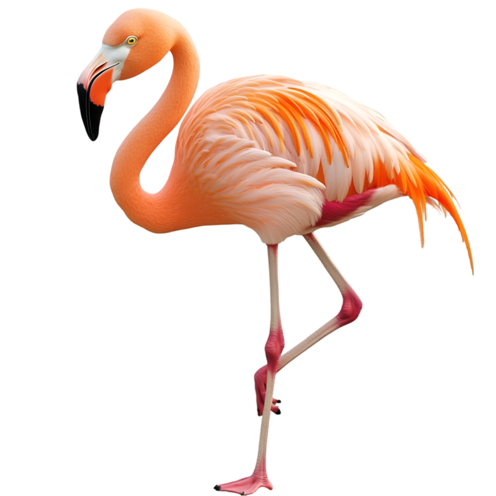 Graceful pink flamingo standing on one leg curved elegant neck png