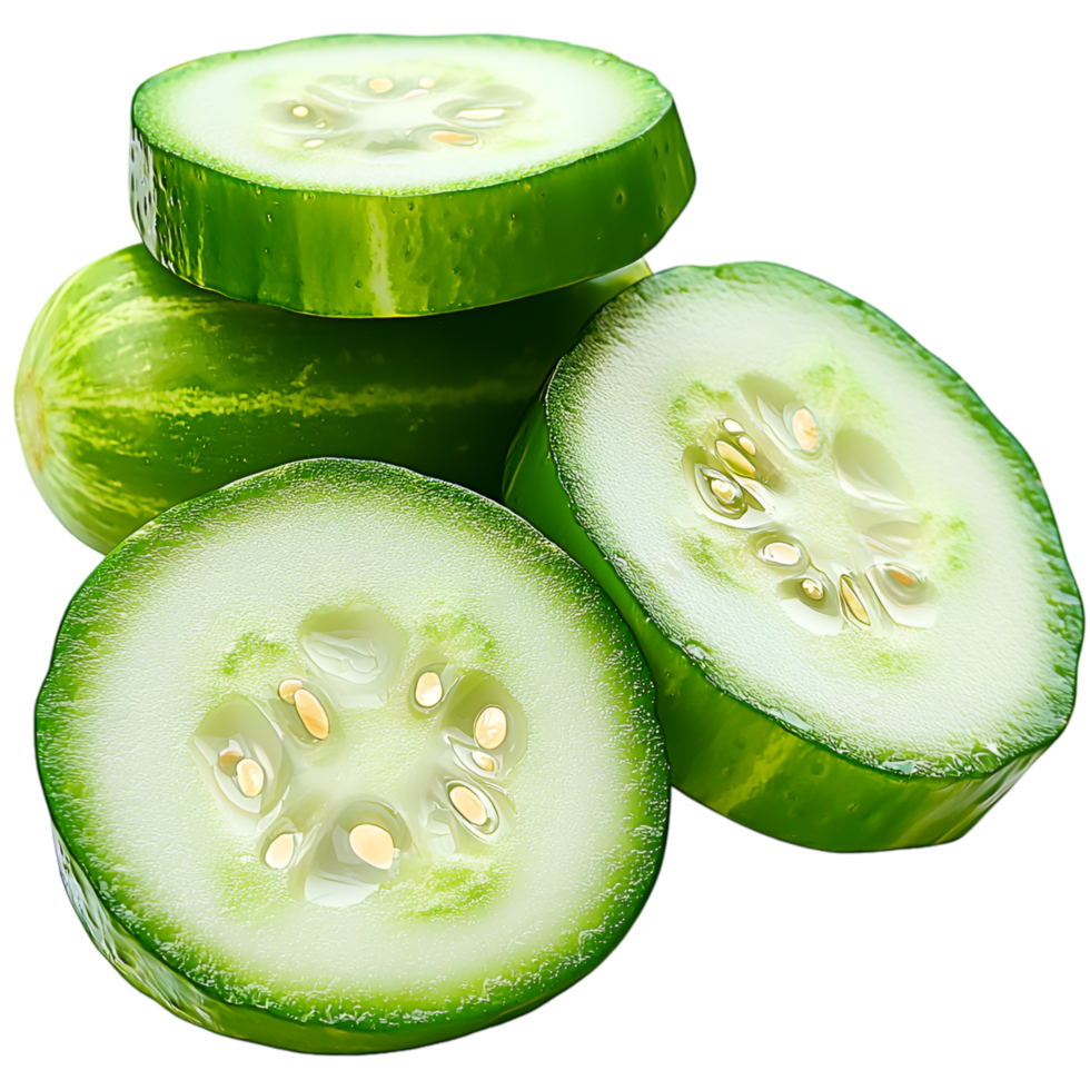 Sliced cucumber pieces fresh texture and water droplets png