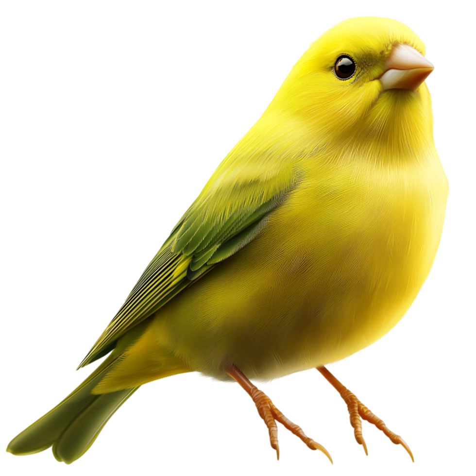 Bright yellow canary bird perched on branch soft feathers png