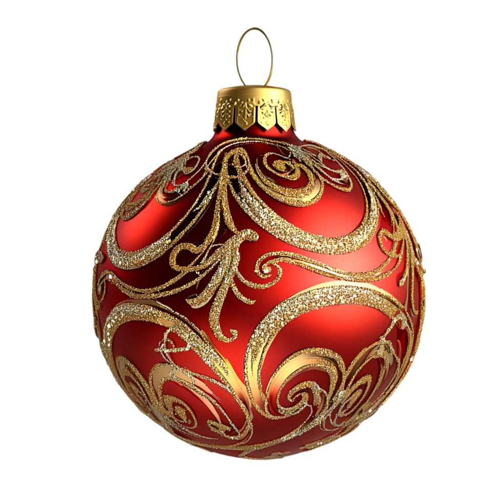 Red and gold Christmas ornament intricate patterns and hanging loop png