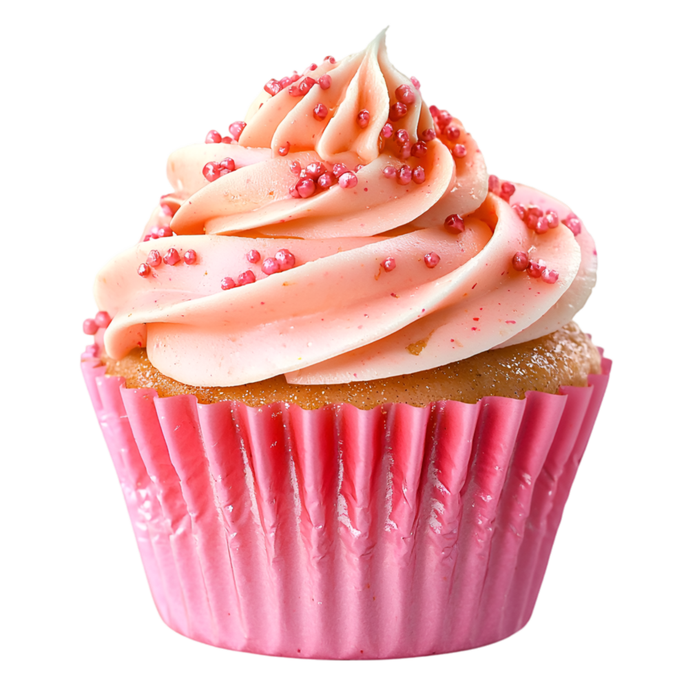Pink frosted cupcake sprinkles and soft delicious fluffy texture png