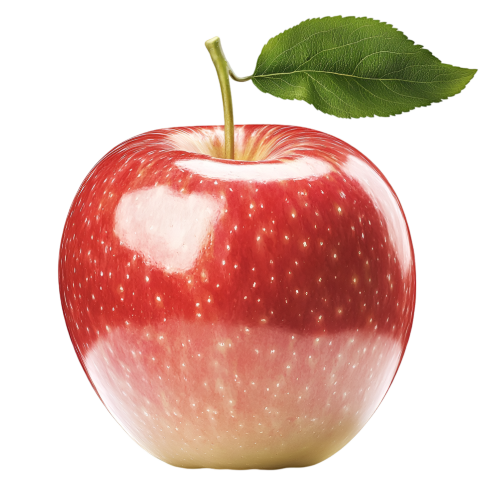 Shiny red apple green leaf and natural fresh juicy texture png
