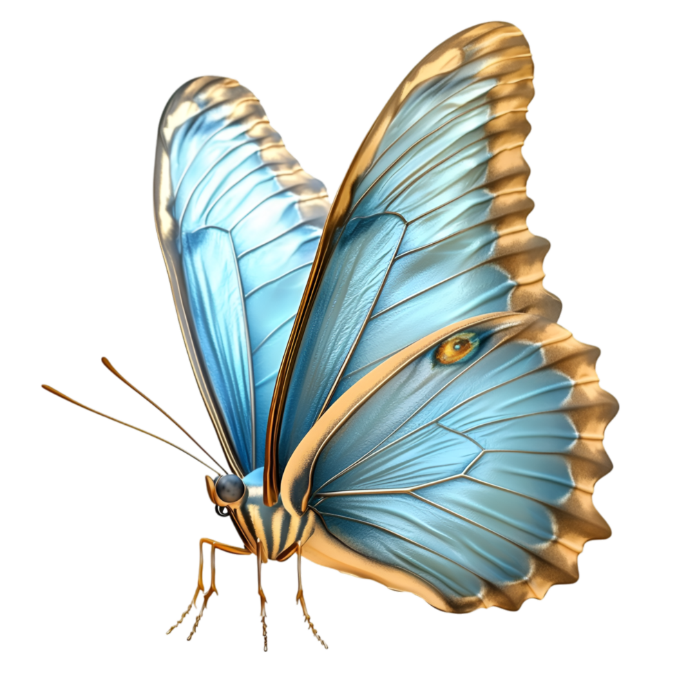 Blue butterfly delicate wings and intricate black and white patterns png