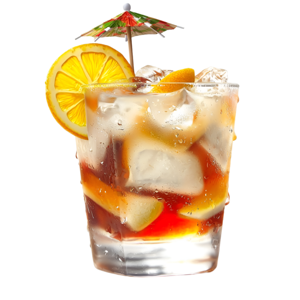 Refreshing iced cocktail citrus slices and ice cubes in glass png