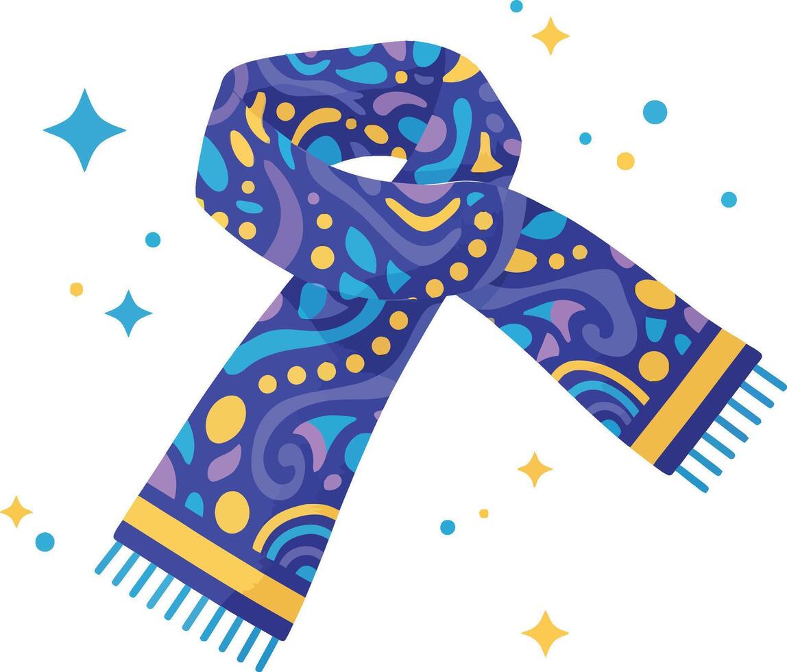 Colorful patterned scarf with intricate designs in flat style art vector