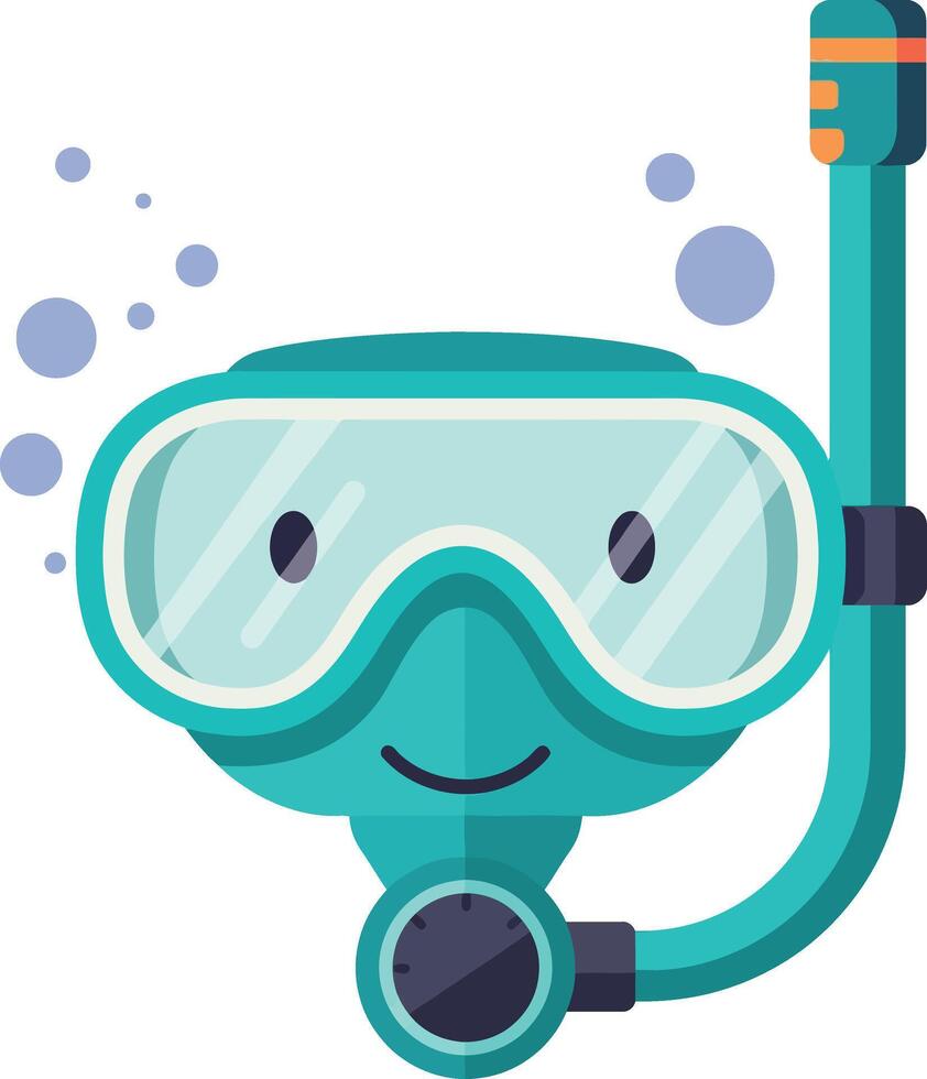Happy cartoon diver with snorkel gear and cheerful expression in flat art vector