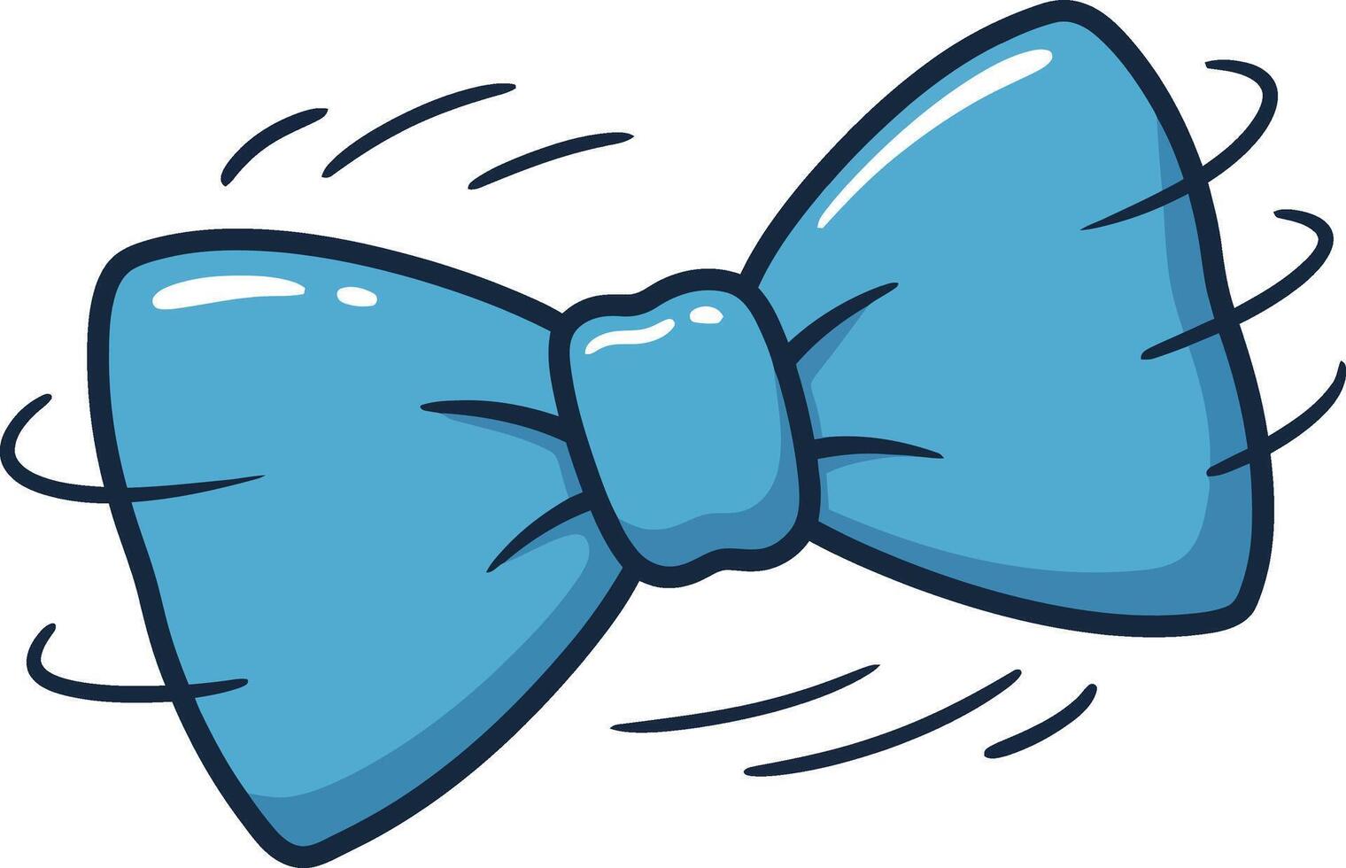 Blue bow tie in a playful, animated style with motion lines, flat illustration vector
