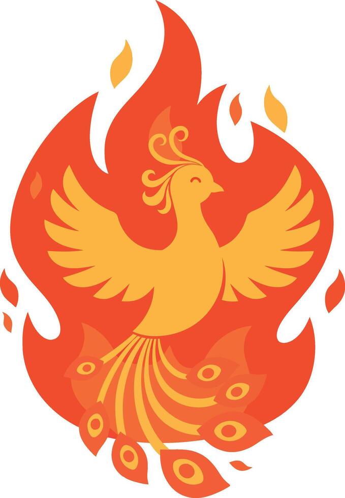 A vibrant phoenix rising from flames in a flat, modern design style illustration vector