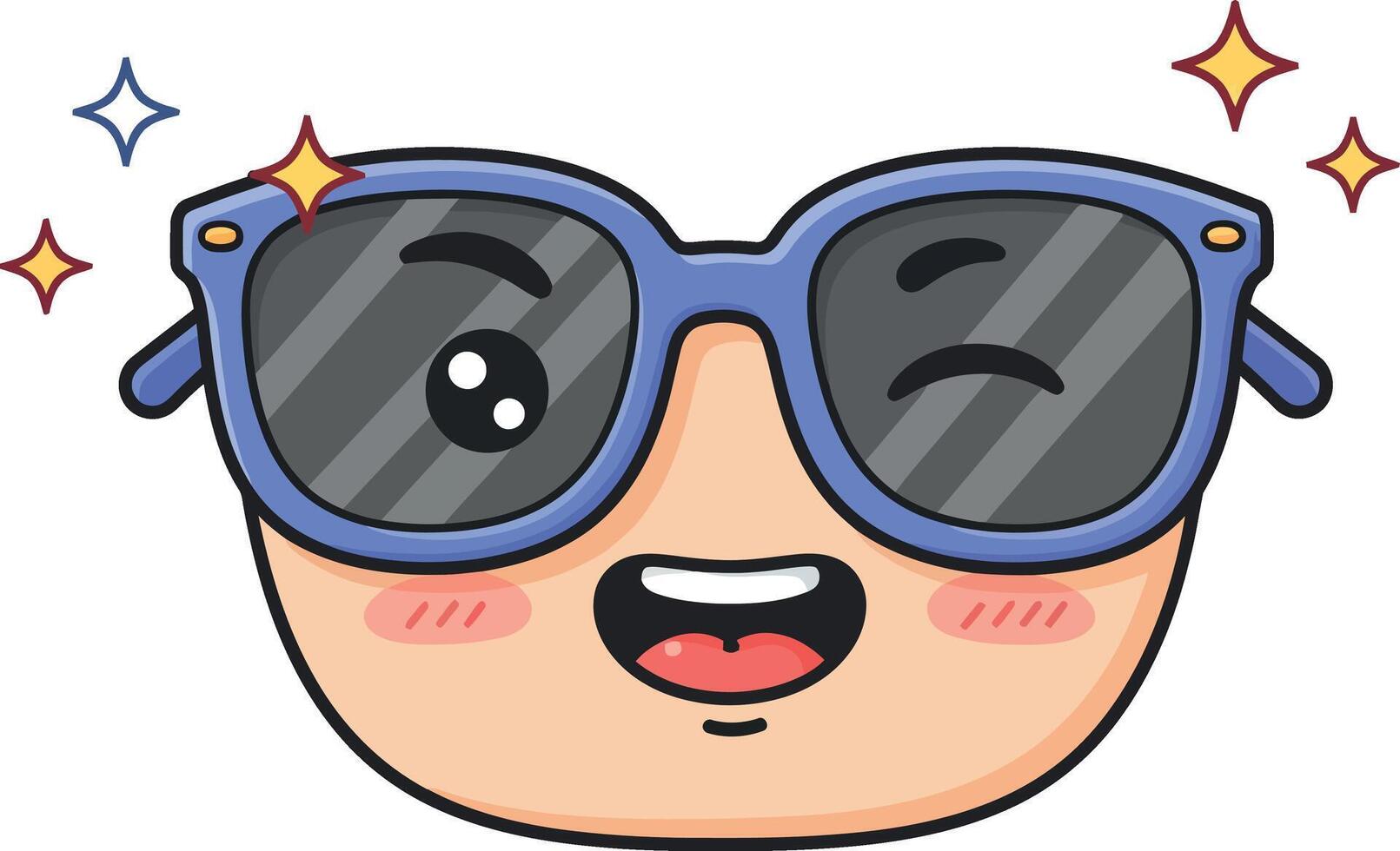 Happy cartoon character with sunglasses in a minimal and playful design style illustration vector