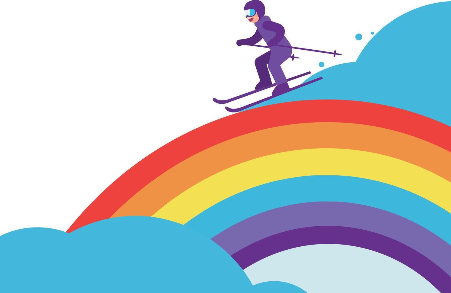 A skier gliding down a vibrant rainbow slope in flat art vector