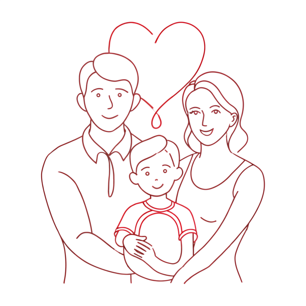 A family silhouette line art illustration png