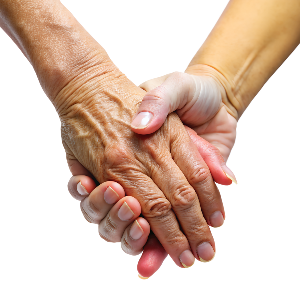 Closeup old and young holding hands, handshake silhouette png