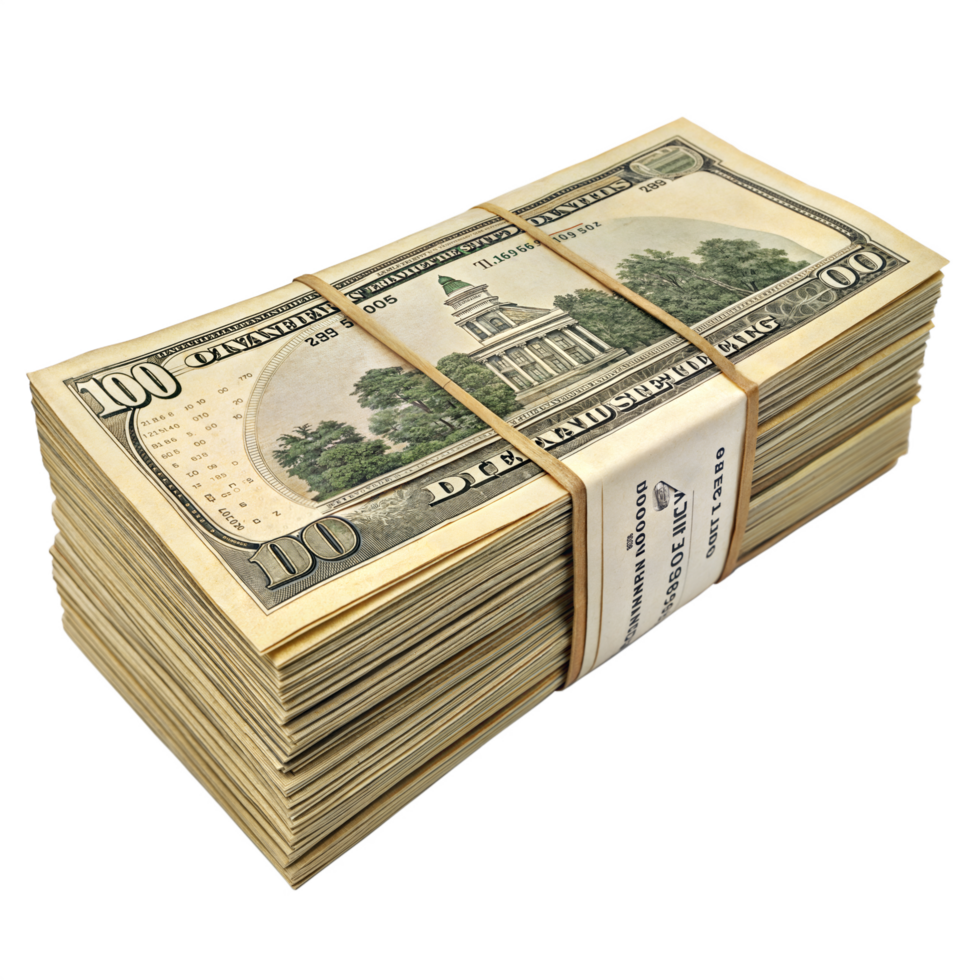 US Dollar bundle, Stack of US dollar, Dollar money, Stack of wealth and financial success on a isolated transparent backdrop png