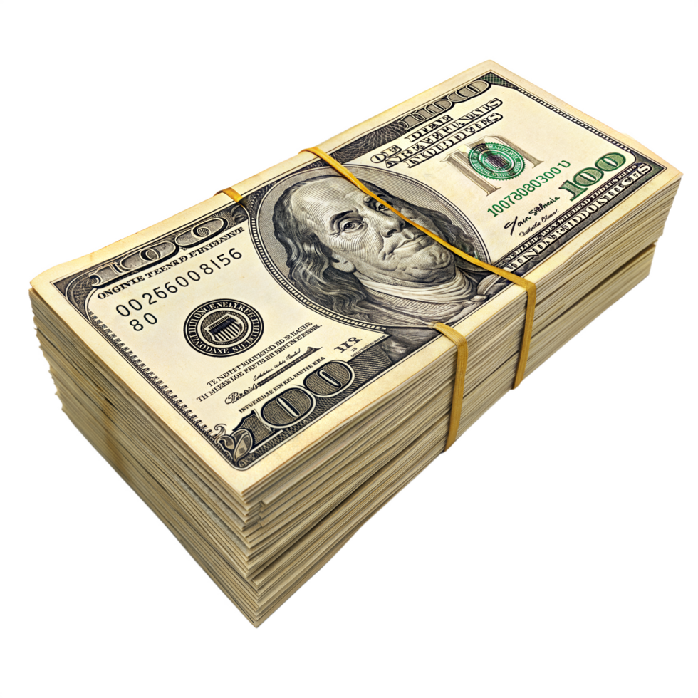US Dollar bundle, Stack of US dollar, Dollar money, Stack of wealth and financial success on a isolated on transparent backdrop png