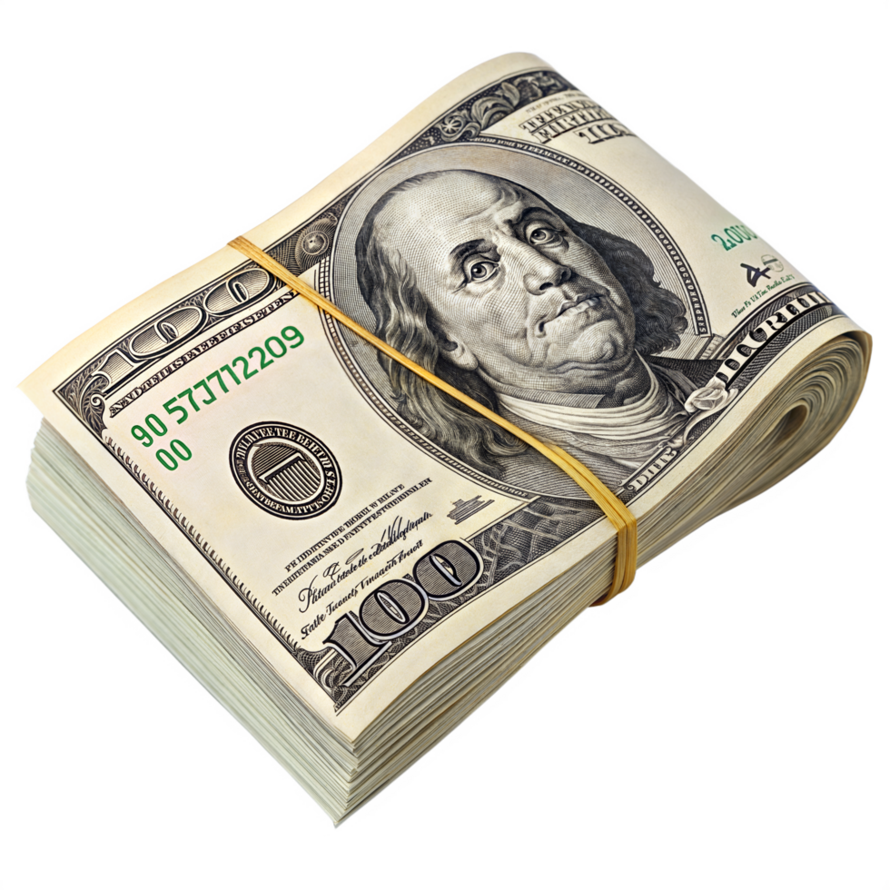 US Dollar bundle, Stack of US dollar, Dollar money, Stack of wealth and financial success on a isolated transparent background png