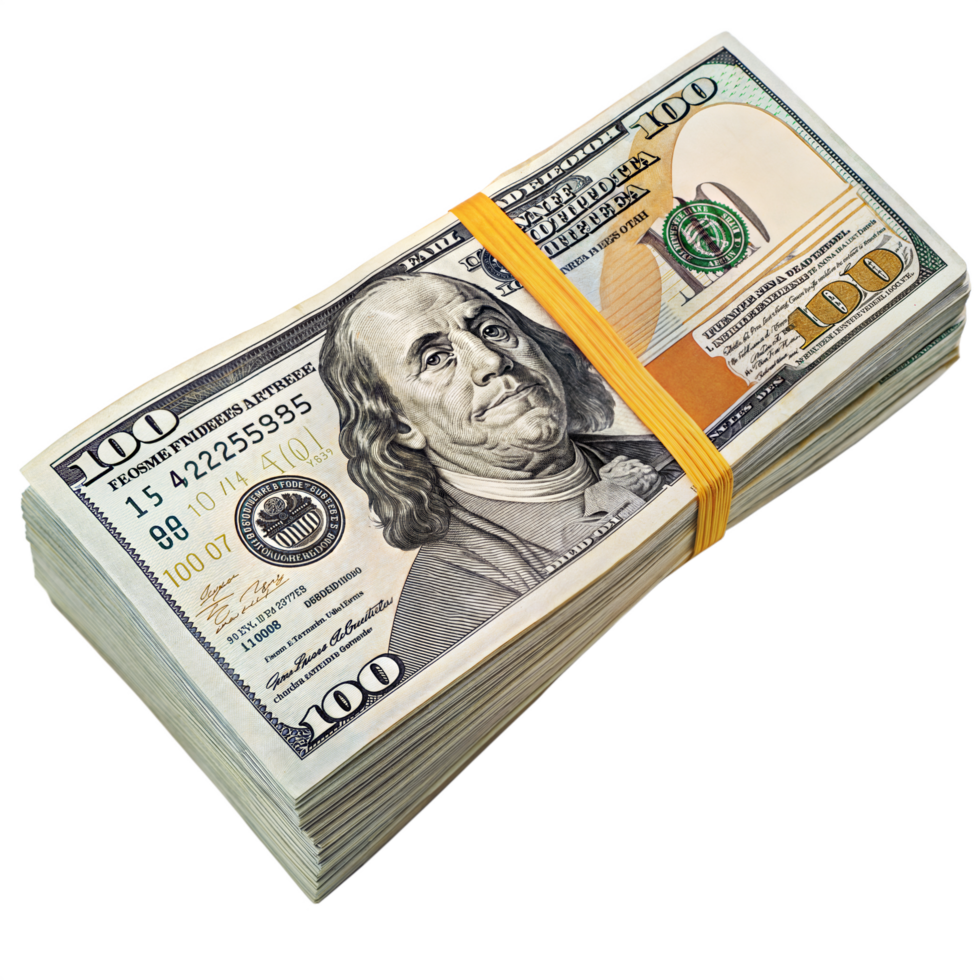 US Dollar bundle, Stack of US dollar, Dollar money, Stack of wealth and financial success a transparent background png