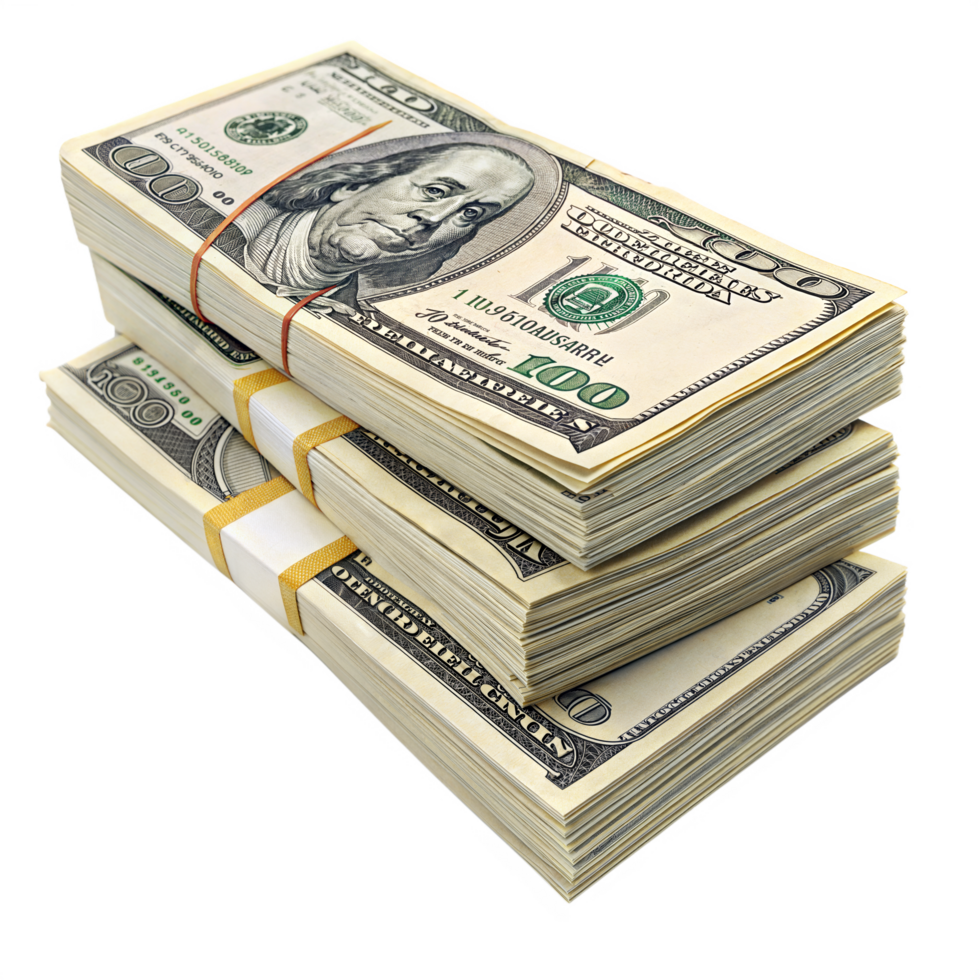 US Dollar bundle, Stack of US dollar, Dollar money, Stack of wealth on a white background png