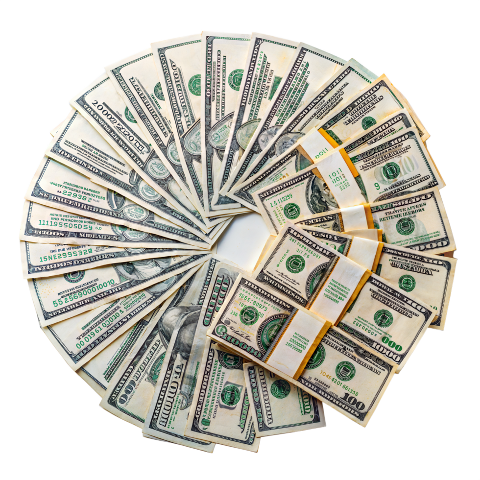 US Dollar bundle, Stack of US dollar, Dollar money, Stack of wealth and financial success on transparent background png