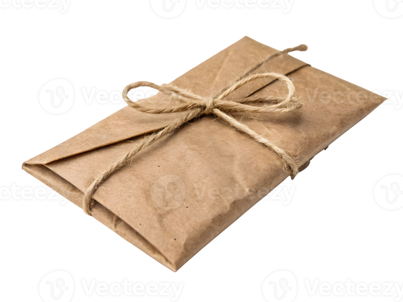 Rustic Kraft Paper Envelope Tied with Jute Twine on Transparent Background png