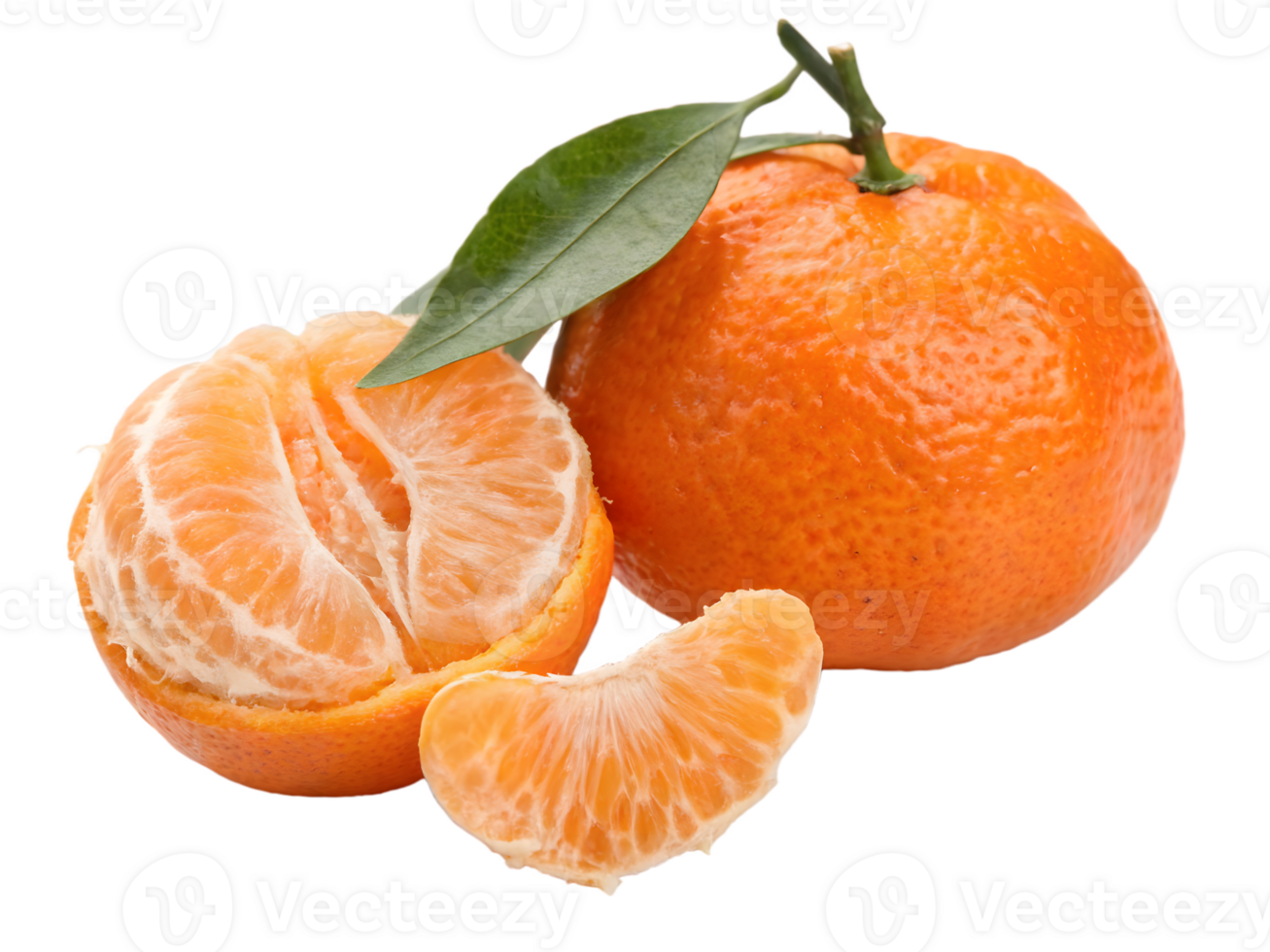 Fresh Tangerines with Leaves and Peel, on Transparent Background png