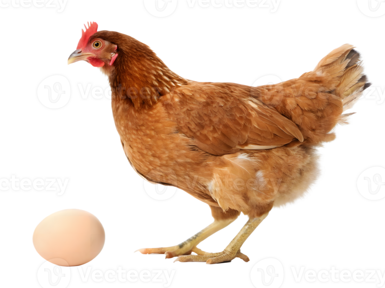 Brown Hen with Egg, Side View, on Transparent Background png