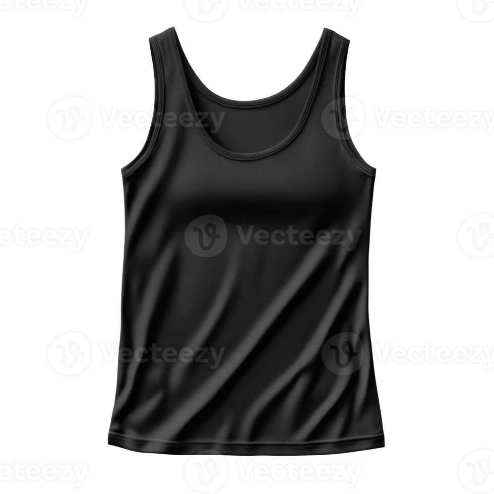 Simple black tank top on a transparent background. The garment is folded with light and shadow on the material. Clothing item for any design need. png