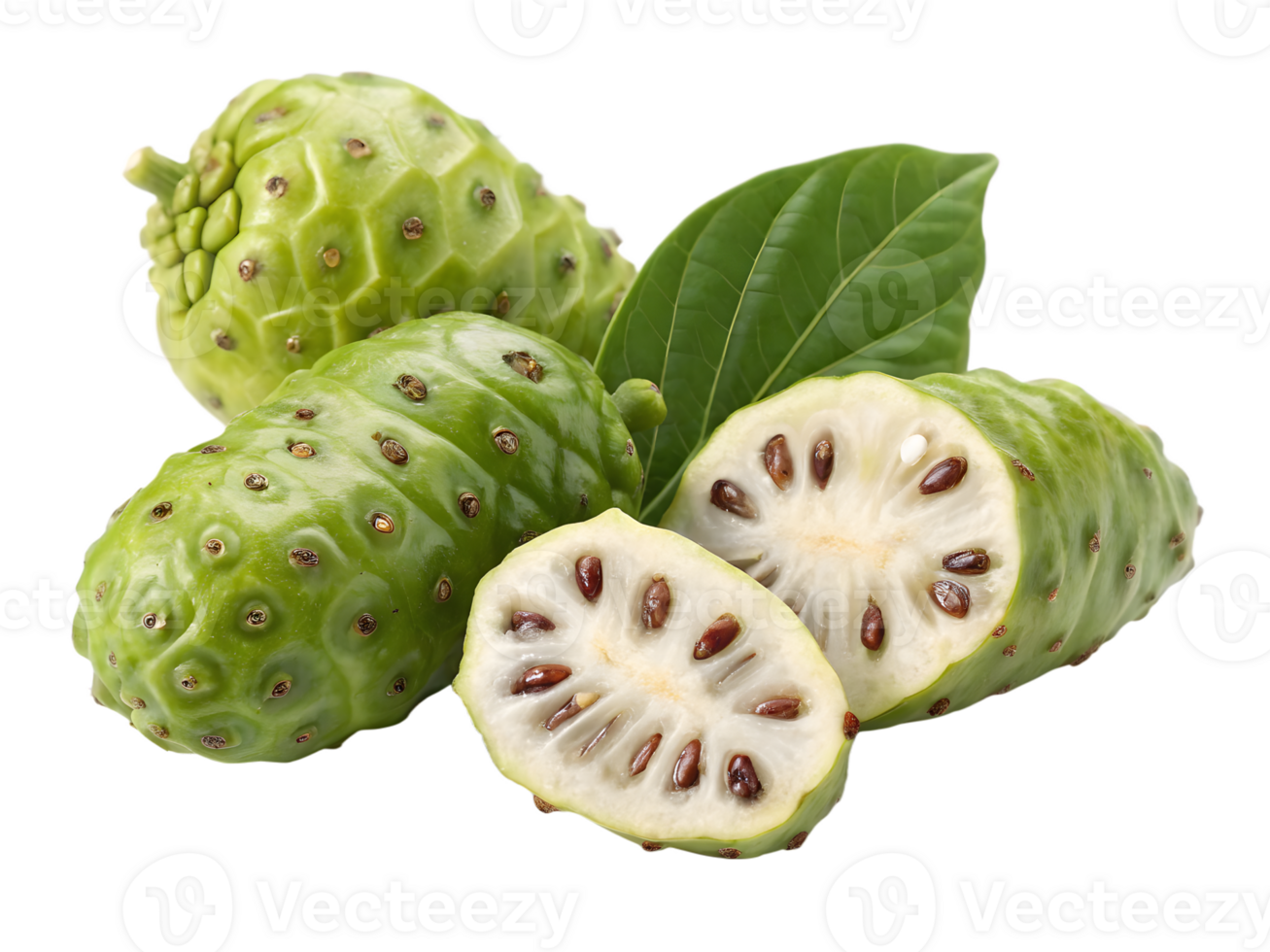 Noni Fruit, Whole and Sliced, on Transparent Background png