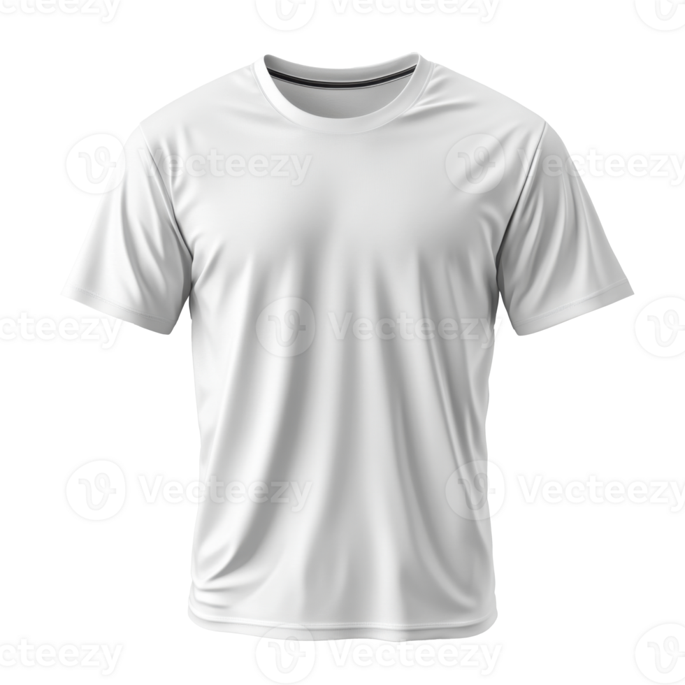 Plain white t-shirt. Clean cotton texture. Simple round neck. Short sleeve top. Apparel design. Isolated on transparent background. Fashion template. png