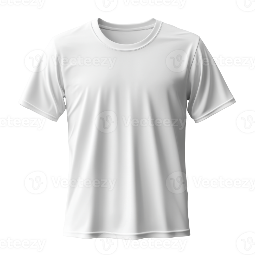 White t-shirt blank template. Isolated clothing mock up. Simple round neck shirt design on transparent background. Plain style tee for printing template. png