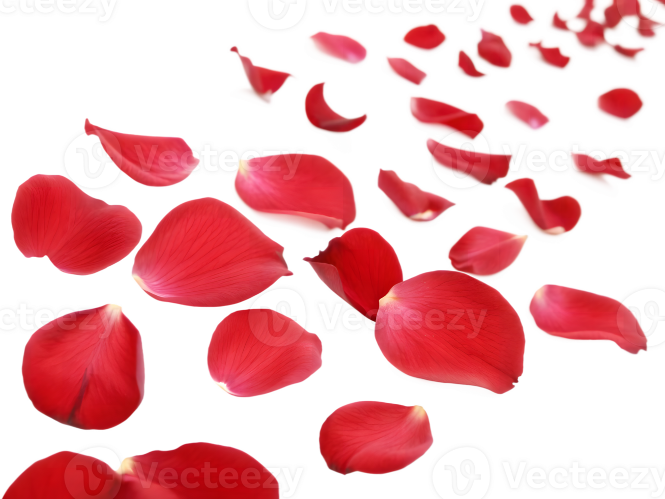 Scattered Red Rose Petals Falling, Isolated on Transparent Background png