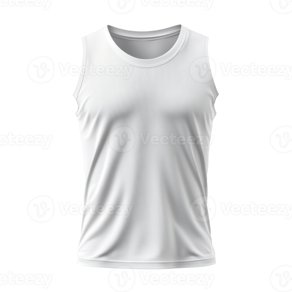 Plain white sleeveless shirt. Ribbed fabric tank top. Isolated garment on transparent background. Casual apparel. Simple design athletic wear. Clothing mockup. png