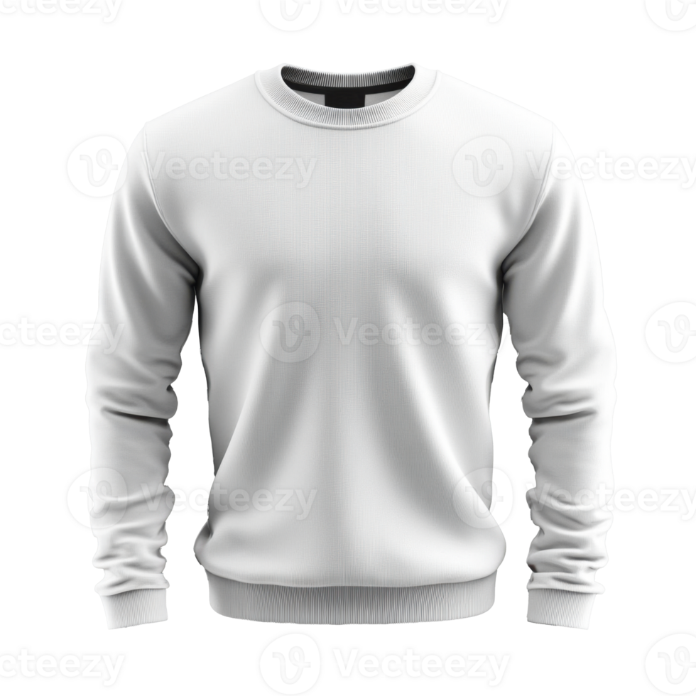 White sweatshirt laying flat. Simple design on transparent background. Garment with long sleeves. Crew neck style. Empty clothing apparel. png