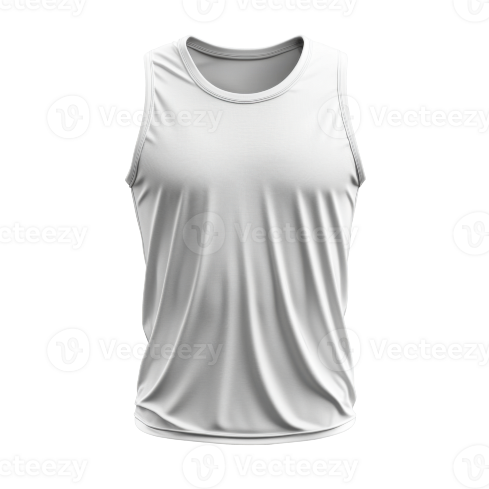 White tank top shown on transparent background. Simple clean look. Sleeveless shirt with draped fabric. Textile close up. Generic clothing item. png