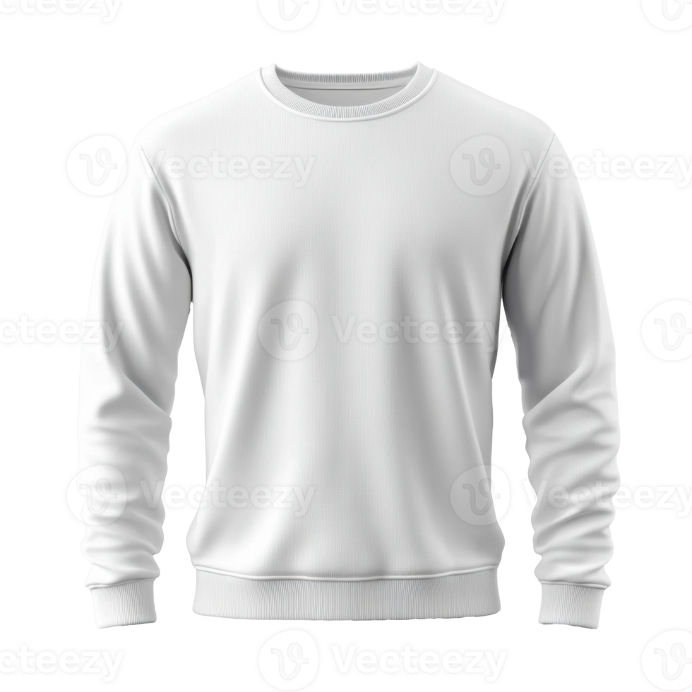 White sweatshirt on transparent background. Clean long sleeve cotton shirt. Simple blank unisex garment. Casual clothing template for print or design. Round neck apparel. png