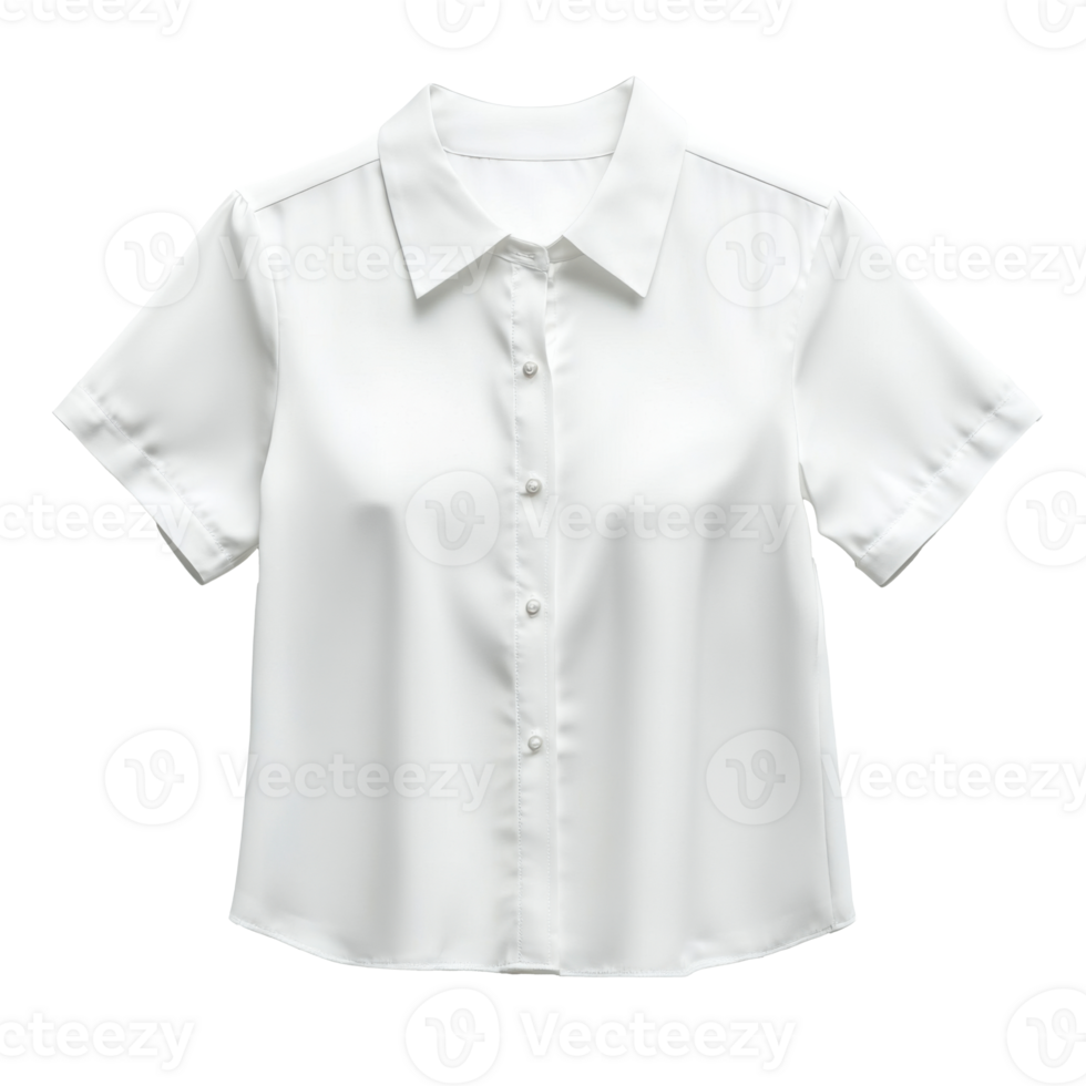 Simple white shirt. Short sleeves. Clean presentation. Isolated on transparent background. Buttoned up garment. Formal attire. Professional clothing. Plain backdrop. Folded sleeves. Collar design. png