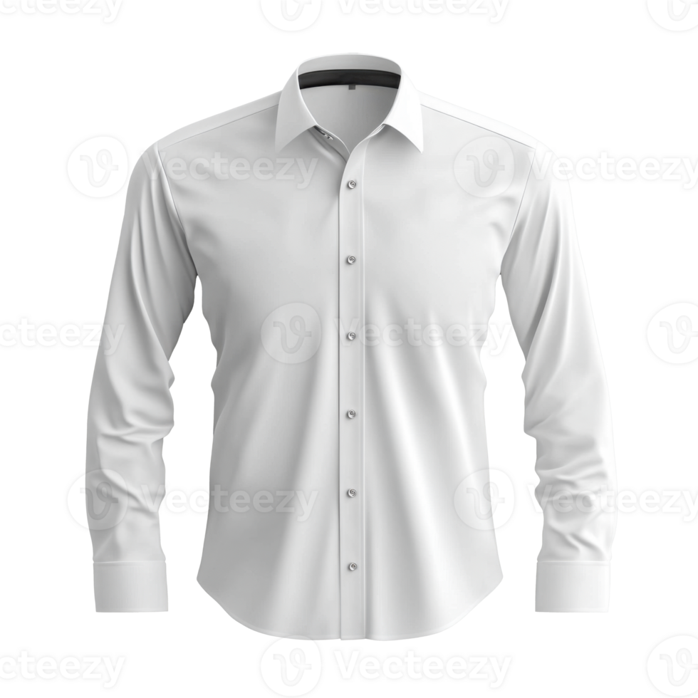 Isolated white shirt. Long sleeves. Buttoned formal shirt. Plain fabric. Professional apparel. Business attire on a transparent background. Studio shot. png