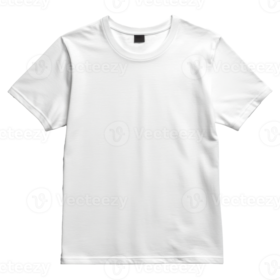 Simple white t-shirt on transparent background. Clean short sleeve cotton shirt close up view. Basic unisex clothing apparel for textile design. png
