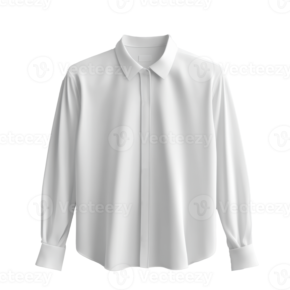 Simple white shirt lying flat. Long sleeves, collar. Clean and crisp. Fashion apparel on transparent background. Studio shot. Textile garment. png
