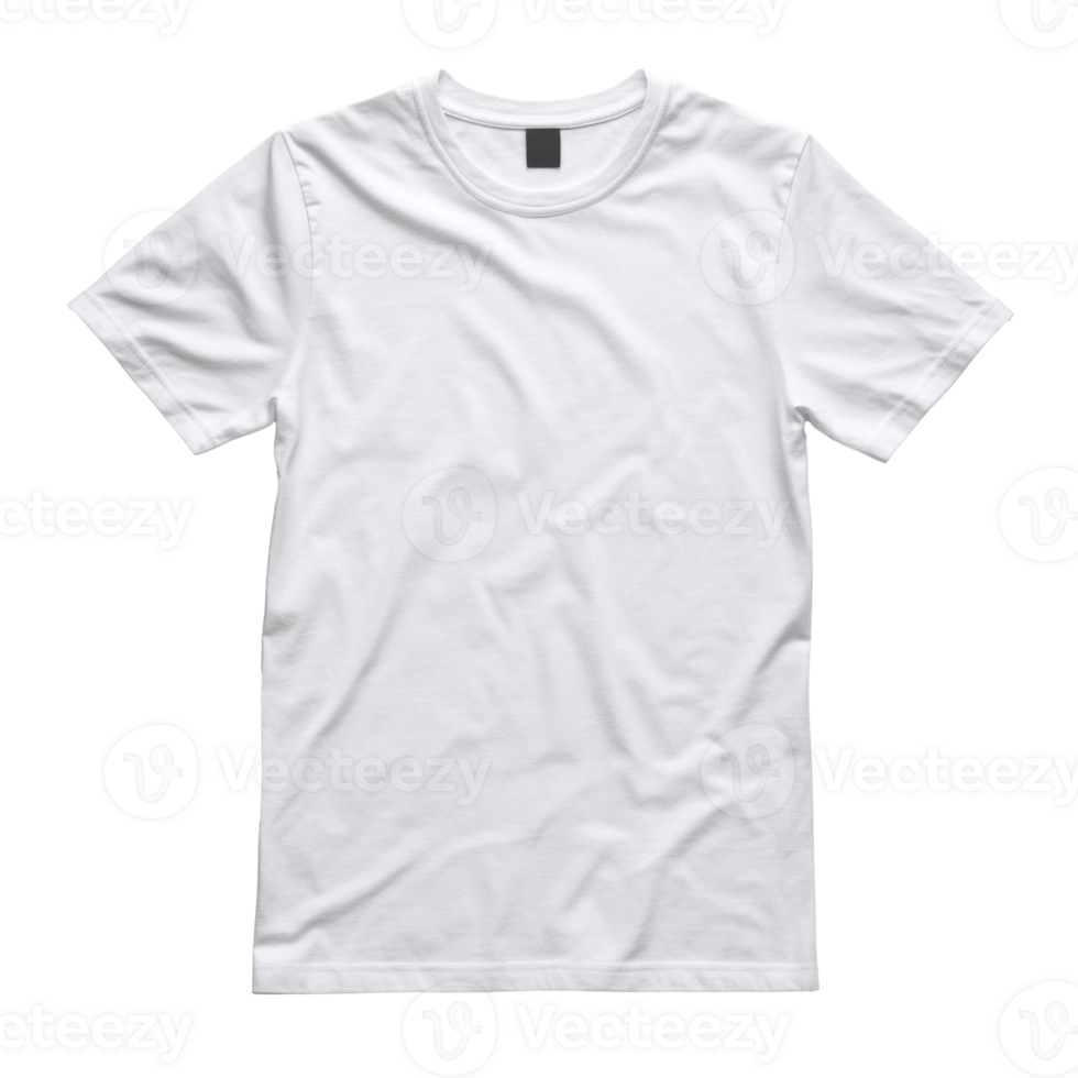 Plain white t-shirt flat lay. Blank apparel template with short sleeves. Casual cotton clothing on transparent background. Basic unisex garment. png