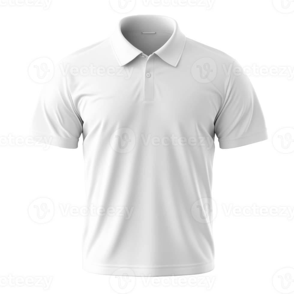 White polo t-shirt. Clothing mockup. Short sleeves. Buttoned collar. Blank template for design. Isolated on transparent background. Textile material. Casual wear. png