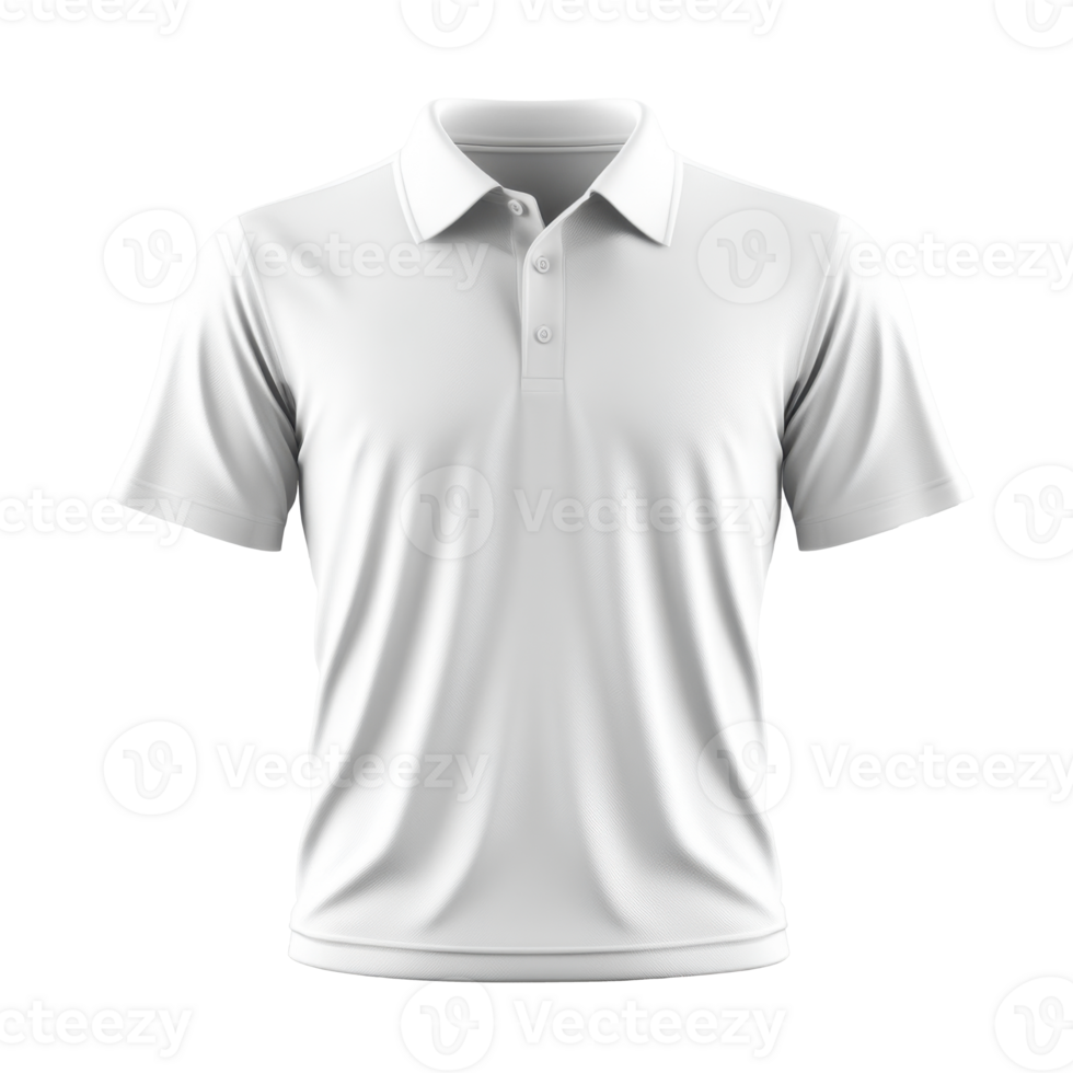 Close up white polo t-shirt with buttons on a transparent background. Shirt is blank short sleeved and has a collar. Textile mockup. png
