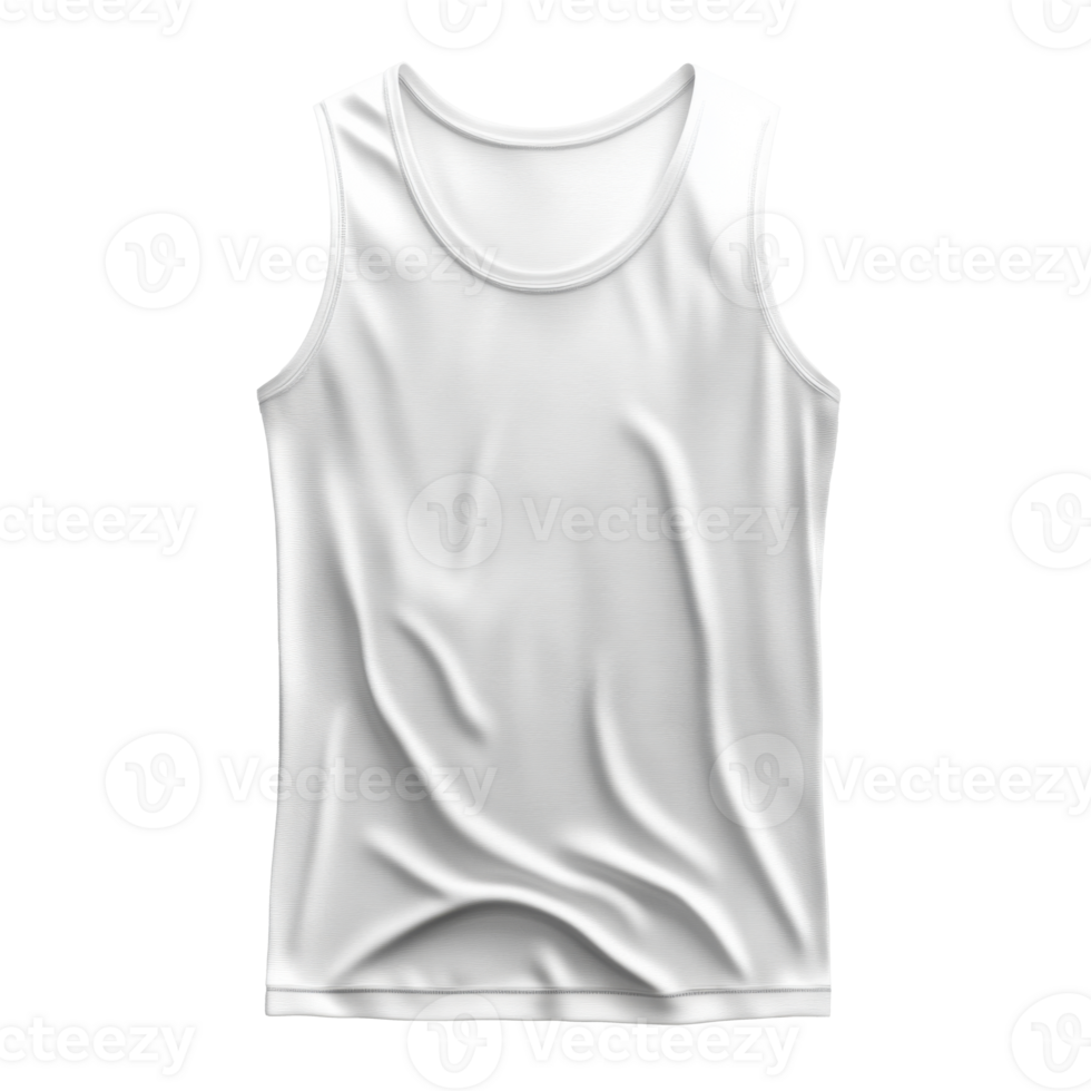 White cotton undershirt on transparent background. Clean tank top clothing item. Casual apparel flat lay for design mock up. Simple fabric shirt. png