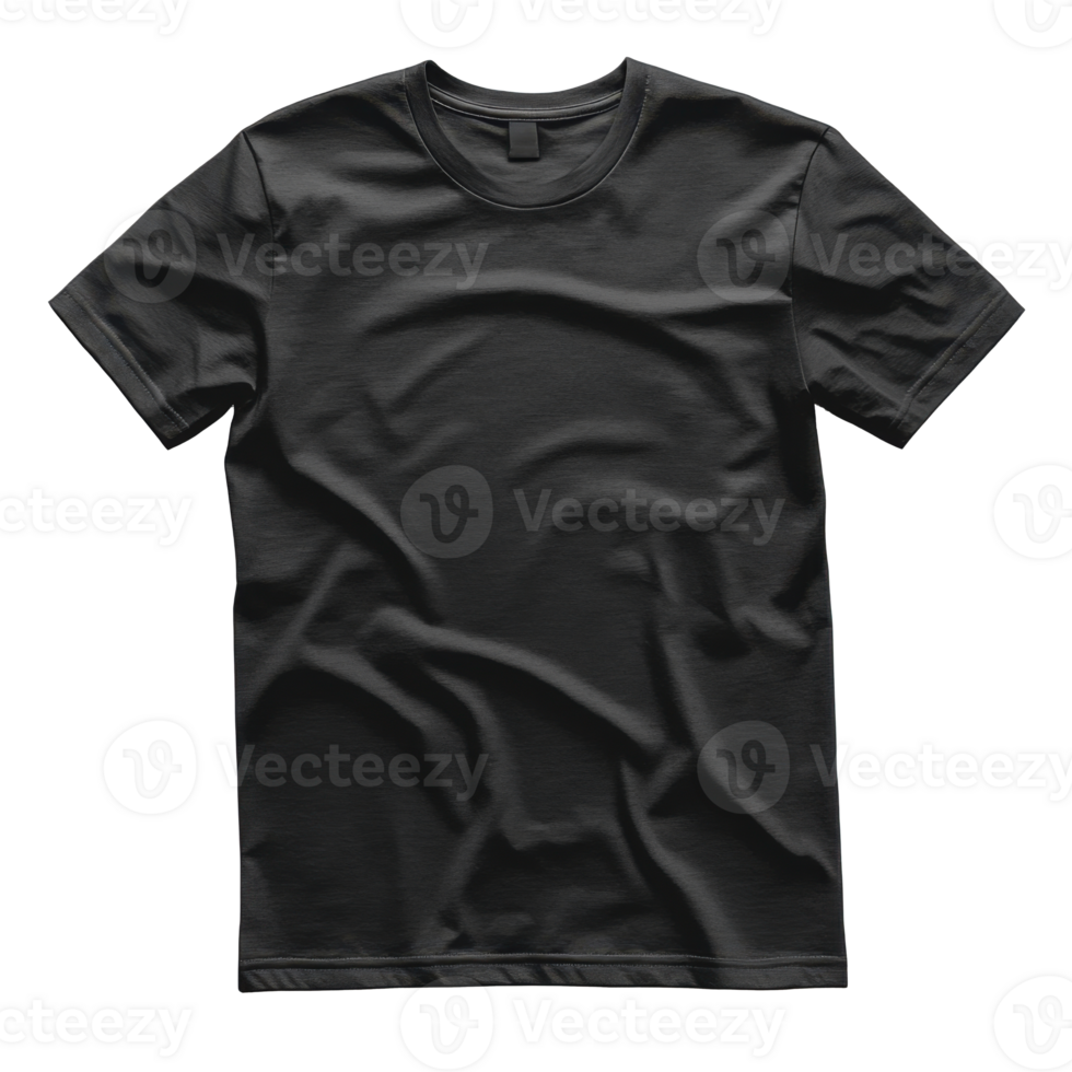 Dark t-shirt isolated. Folded t-shirt with short sleeves. Clothing top laying flat on a plain transparent surface. Simple fashion design. png