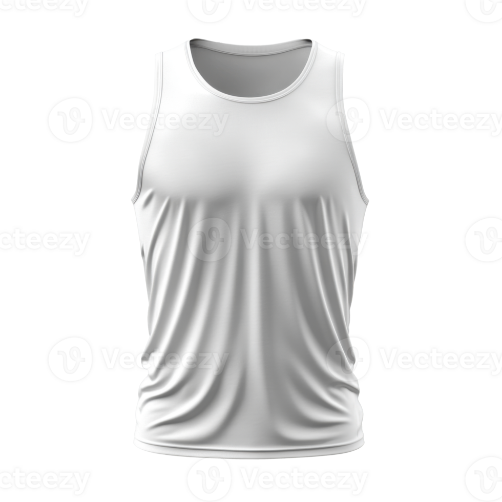 White sleeveless shirt. Simple style. transparent background. Plain white tank top. Isolated design. Casual garment. Athletic apparel. Close up view. Folded fabric. png