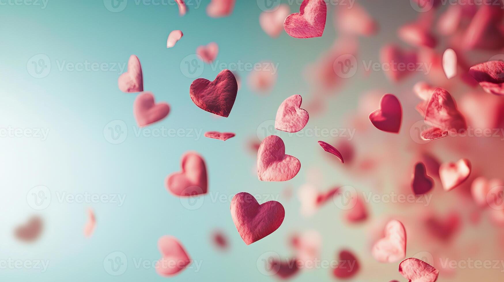Floating Pink Hearts on a Light Background Creating a Romantic Atmosphere. Concept of Love, Romance, Valentine's Day, and Joyful Emotions. Copy space photo