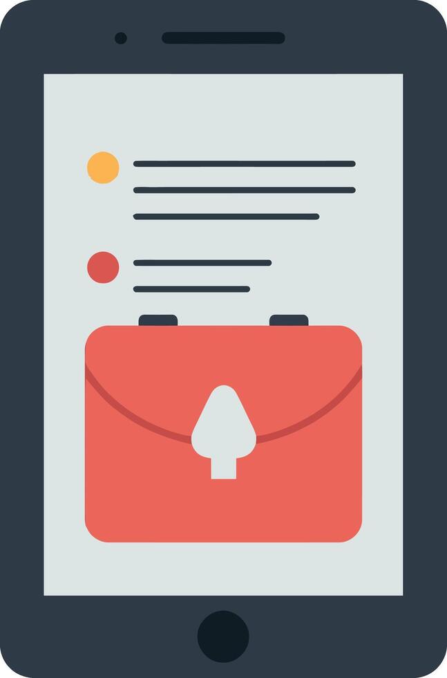 Smartphone displaying a red briefcase icon with text bubbles in a flat design illustration vector