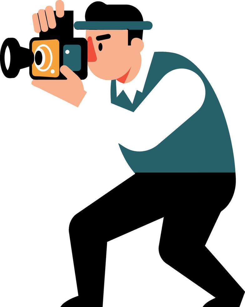 A man taking photographs with a vintage camera in a flat design illustration vector