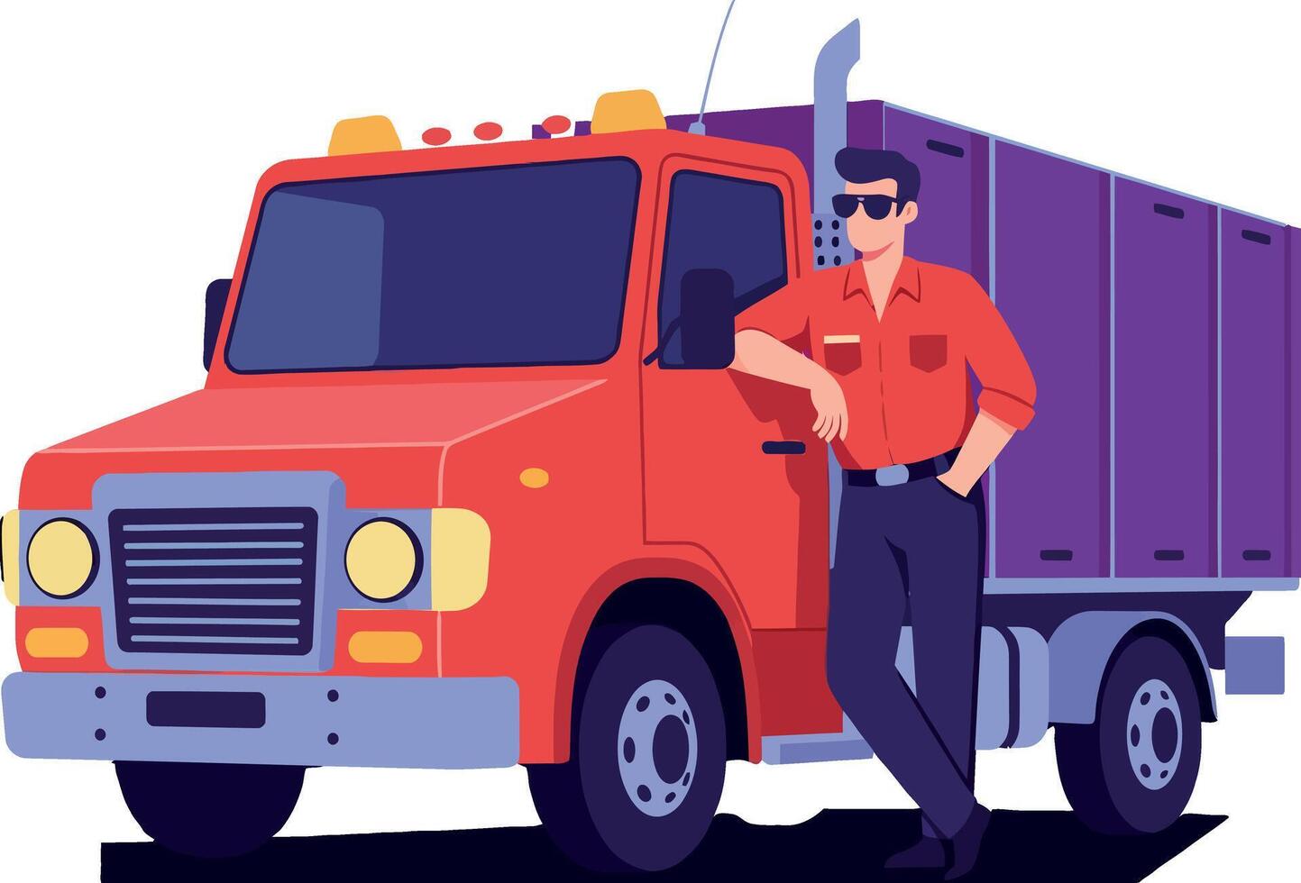 Delivery truck with a confident driver in flat art style showcasing urban transportation and professionalism vector